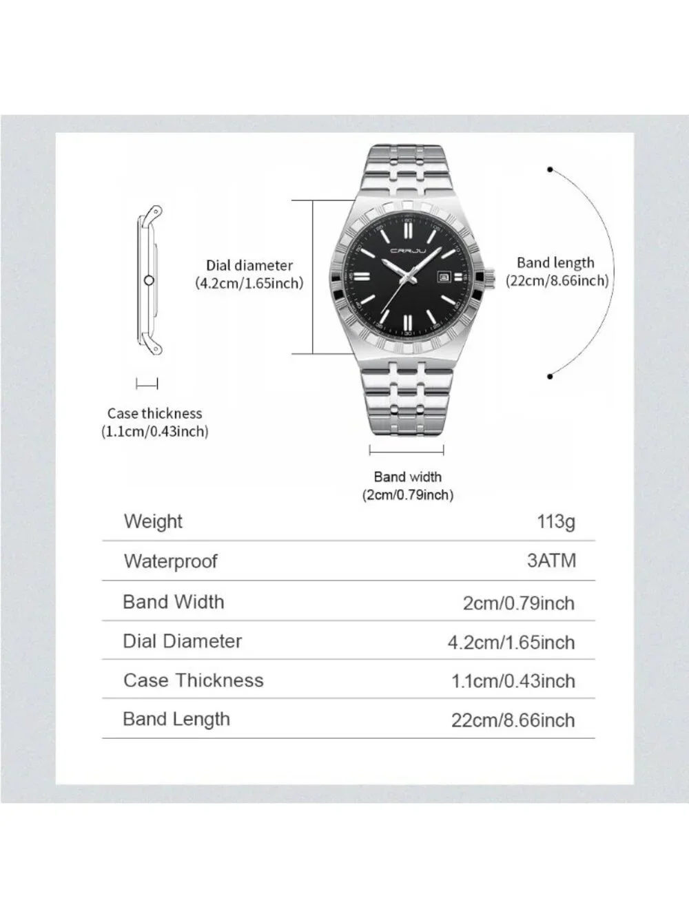 Men's Silver Black Luxury Luminous Analog Quartz Fashion Casual Wrist Watches